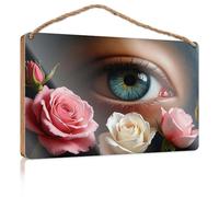 Panneau décoratif de porte « A Close-Up Of An Eye Surrounded By Roses » - Panneau en bois pour adolescents (23 x 35 cm)
