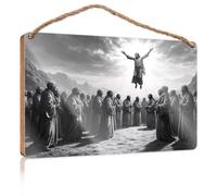 Panneau décoratif de porte avec inscription « Jésus Ascending Into Heaven, Surrounded By Disciples », panneau en bois pour adolescents (20 x 30 cm)