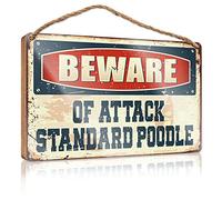 Panneau décoratif de porte « Beware Of Attack » en bois standard avec caniche pour la maison et le bureau, panneaux d'automne amusants pour la maison D (15 x 28 cm)