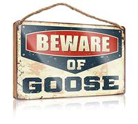Panneau décoratif de porte en bois « Beware of Goose » - Panneau de porte amusant pour la maison - 15 x 28 cm