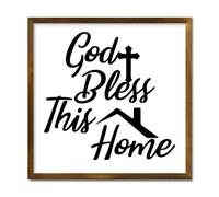 Panneau décoratif en bois avec cadre « God Bless This Home » - 30,5 x 30,5 cm - Décoration murale rustique - Avec cadre