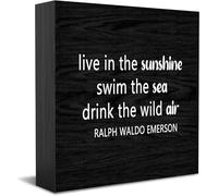 Panneau décoratif en bois avec inscription « Live In The Sunshine Swim The Sea Drink The Wild Air » - Décoration de bureau - Accessoires de bureau - Plaque en bois pour meuble TV, étagère - 12,7 x