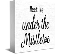 Panneau décoratif en bois avec inscription « Meet Me Under The Mistletoe » - Décoration amusante pour bureau et maison rustique - 12,7 x 12,7 cm