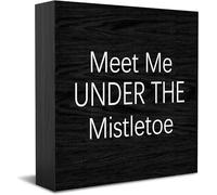 Panneau décoratif en bois avec inscription « Meet Me Under The Mistletoe » pour maison, bureau, accessoires de bureau, plaque de table en bois pour meuble TV, étagère 12,7 x 12,7 cm
