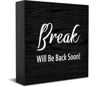 Panneau décoratif en bois « Break Will Be Back Soon » - Décoration de bureau - Accessoires de bureau - Plaque en bois pour meuble TV, étagère - 12,7 x 12,7 cm