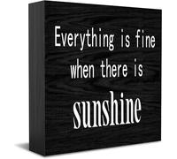 Panneau décoratif en bois « Everything Is Fine When There Is Sunshine » - Décoration de bureau - Accessoires de bureau - Plaque en bois pour meuble TV, étagère 12,7 x 12,7 cm