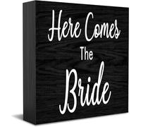Panneau décoratif en bois « Here Comes The Bride » pour maison, bureau, accessoires de bureau, plaque en bois pour meuble TV, étagère 12,7 x 12,7 cm