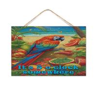 Panneau décoratif en bois « It's Five O'Clock Somewhere » - Décoration d'intérieur - Pour bar, piscine, jacuzzi, Luau - Panneau mural en bois à suspendre pour bureau, étagère extérieure - 30,5 x 20,3