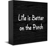 Panneau décoratif en bois « Life Is Better On The Porch » - Décoration de bureau positive - Accessoires de bureau - Plaque en bois pour meuble TV - 12,7 x 12,7 cm