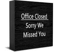 Panneau décoratif en bois « Office Closed Sorry We Missed You » - Décoration de bureau positive - Accessoires de bureau - Plaque en bois pour meuble TV - 12,7 x 12,7 cm