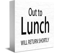 Panneau décoratif en bois « Out To Lunch Will Return Shortly » - Décoration amusante pour bureau et maison rustique - 12,7 x 12,7 cm