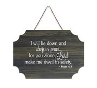 Panneau décoratif en bois rustique « I Will Lie Down And Sleep in Peace for You Alone Lord Make Me Dwell in Safety Psaum 4:8 » - Décoration murale pour salon, chambre à coucher, porte, fenêtre, maison