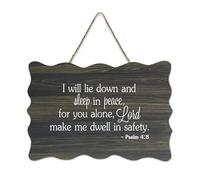 Panneau décoratif en bois rustique « I Will Lie Down And Sleep in Peace for You Alone Lord Make Me Dwell in Safety Psaum 4:8 » - Décoration murale pour salon, chambre à coucher, porte, fenêtre, maison