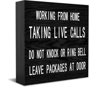 Panneau décoratif en bois « Working From Home » - Décoration de bureau - Accessoires de bureau positifs - Plaque en bois pour meuble TV - 12,7 x 12,7 cm