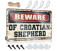 Panneau décoratif en étain avec inscription « Beware of Croate Shepherd » - Vintage (30 x 40 cm)