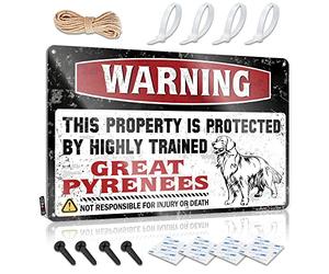 Panneau décoratif en étain avec inscription « Warning This Property Is Protected By A Highly Trained Great Pyrenees » - 30 x 40 cm