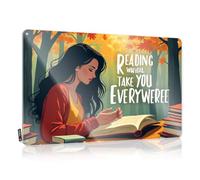 Panneau décoratif en métal avec inscription Reading Will Take You Everywhere pour chambre à coucher (30 x 40 cm)