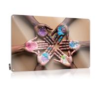 Panneau décoratif en métal coloré avec mains qui tendent vers l'extérieur dans l'unité - Affiche amusante - Panneau de bar vintage (30 x 40 cm)