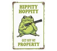 Panneau décoratif humoristique « Grenouille » pour porte de chambre, style vintage, en métal. « Hippity Hoppity, dégage de ma propriété ! Défense d'entrer ! » Décoration murale rétro avec des grenoui