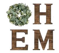 Panneau Décoratif Maison, Lettres en Bois pour Maison, Décor Rustique avec Couronne d'Eucalyptus Artificiel pour Salon Cuisine Entrée Cadeau Mariage Fêtes