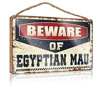 Panneau décoratif mural en bois « Beware of Egyptian Mau » - Décoration de piscine ou de bureau - 23 x 35 cm