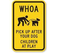 Panneau décoratif pour cour extérieure avec inscription « Pick Up After Your Dog Children At Play » - 20,3 x 30,5 cm