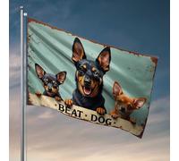 Panneau décoratif pour homme avec trois chiens mignons qui regardent dessus : drapeau de chien battant pour décoration extérieure de terrasse (152 x 244 cm)