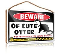 Panneau décoratif pour porte d'entrée avec inscription « Beware of Cute Otter » - En bois - Décoration murale à suspendre pour homme (20 x 30 cm)