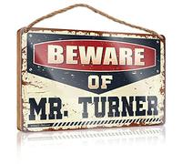 Panneau décoratif pour porte d'entrée Beware Of Mr. Turner en bois à suspendre au mur pour homme (23 x 35 cm)