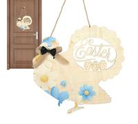 Panneau décoratif pour porte - En bois rustique en forme de poule de Pâques - Avec couronne de printemps - Pour jardin, patio, balcon, véranda, fenêtre, fête