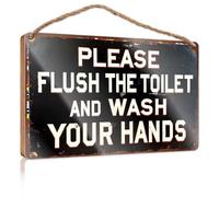 Panneau décoratif pour salle de bain avec inscription « Please Flush The Toilet and Wash Your Hands » - Cadeau pour le travail et les amis - Décoration d'intérieur occidentale (20 x 30