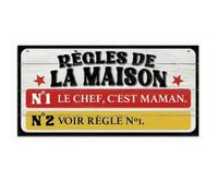 Panneau Décoratif Règles de la Maison en Bois, Plaque Murale Humoristique Cuisine, Style Vintage avec Texte Français, 20x10 cm