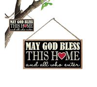 Panneau décoratif rétro en bois pour porte, panneau de porte en bois léger, à suspendre avec inscription « May God Bless This Home and All Who Enter »