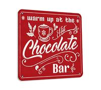 Panneau décoratif rétro « Warm Up At The Hot Chocolate Bar » - 30,5 x 30,5 cm - Décoration murale amusante pour maison, cuisine, ferme, magasin, café, pub
