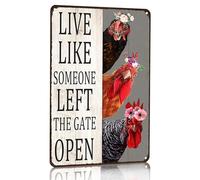 Panneau décoratif vintage en étain « Live Like Someone Left The Gate Open » pour maison, ferme, clôture, salle de bain, chambre à coucher, décoration murale 20,3 x 30,5 cm