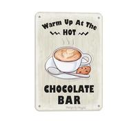 Panneau décoratif vintage « Warm Up At The Hot Chocolate Bar » - 20,3 x 30,5 cm - Décoration de Noël pour maison, cuisine, ferme, jardin, magasin, café, pub