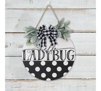 Panneau Décorations Printanières, Plaques De Porte Coccinelle, Panneaux De Porte De Bienvenue Pour L'Été, Décorations De Porte « Bonjour » Avec Nœud Noir, Blanc Et Gris