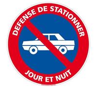 Panneau Défense De Stationner - Jour Et Nuit - Panneau interdisant le stationnement de jour comme de nuit - Panneau de sécurité rigide et rond - Diamètre 240 mm - Plastique PVC de 1 mm