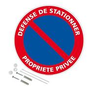 Panneau Défense De Stationner Propriété Privée Plastique Pvc 1 Mm - Diam. 250 Mm Signalisation Prépercée Avec Kit De Fixation Fabrication Française