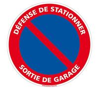 Panneau Défense De Stationner Sortie De Garage - Panneau de stationnement interdit garage - Panneau de sécurité rigide et rond - Diamètre 170 mm - Plastique PVC de 1 mm