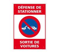 Panneau Défense De Stationner, Sortie De Voitures Pvc 1 Mm - 210 X 300 Mm Signalisation Rectangulaire Prépercée Avec Kit De Fixation Fabrication Française