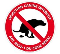 Panneau Déjection Canine Interdite Article R6321 Code PénalPlastique PVC 1,5 mmDiamètre 125 mm Diamètre 125 mm Plastique PVC 1,5 Mm