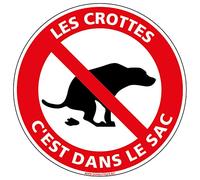 Panneau - Déjection Canine, Les Crottes C'est Dans le Sac - Plastique rigide PVC 1,5 mm - Diamètre 125 mm - Protection Anti-UV
