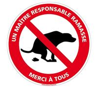 Panneau Déjections Canines Interdites Un Maître Responsable Ramasse. Panneau crotte de chien. Sticker, Panneau PVC ou Aluminium. Adhésif - Diamètre 280 mm