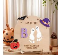 Panneau d'empreinte de pied d'Halloween personnalisé, premier souvenir d'Halloween de bébé, panneau d'art d'empreinte de pied ou de main, artisanat d'Halloween, ornements décoratifs pour fête