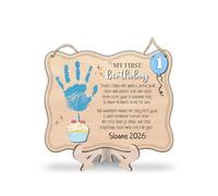 Panneau d'empreintes de main pour garçons - Inscription « My First Birthday » - Bleu - 1er anniversaire - En bois à suspendre - Empreinte de pas d'un an - Accessoire photo - Cadeaux pour nouveau-nés