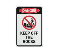 Panneau d'extérieur en aluminium avec inscription « Danger Keep Off The Rocks » - 30,5 x 20,3 cm - Encre UV imprimée pour la maison et le travail