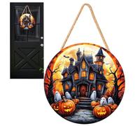 Panneau d'Halloween rond 2D pour porte d'entrée - Ornement de capitaine pirate fantôme