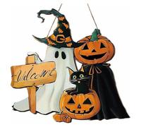 Panneau d'Halloween rustique en bois avec fantôme noir et citrouille, décoration pour fête, décoration extérieure Z9T2