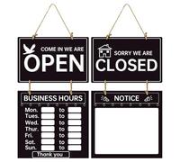 Panneau d'heures d'ouverture ouvert fermé noir et blanc décoratif ouvert pour les entreprises - Tableau de bienvenue suspendu avec horaires d'ouverture et effaçable à sec